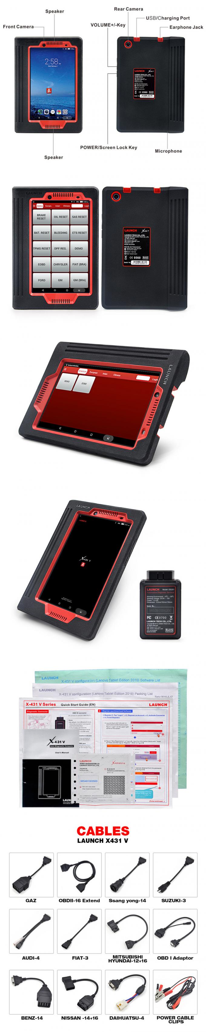 X431 V LANCEMENT X431 V de 8 POUCES outil de diagnostic de voiture de 8 POUCES pour la pleine automobile Scanne du système X-431 V/Pro d'ECU du gasoline&diesel 12V