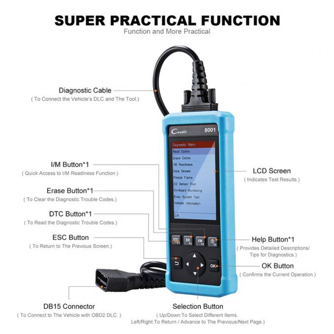 Scanner des véhicules à moteur de 2018 lancements CReader 8001 avec de l'huile de couverture d'ABS, de SRS ECU et données d'impression de remise d'EPB par l'intermédiaire de diagnosti d'OBD 2 de PC