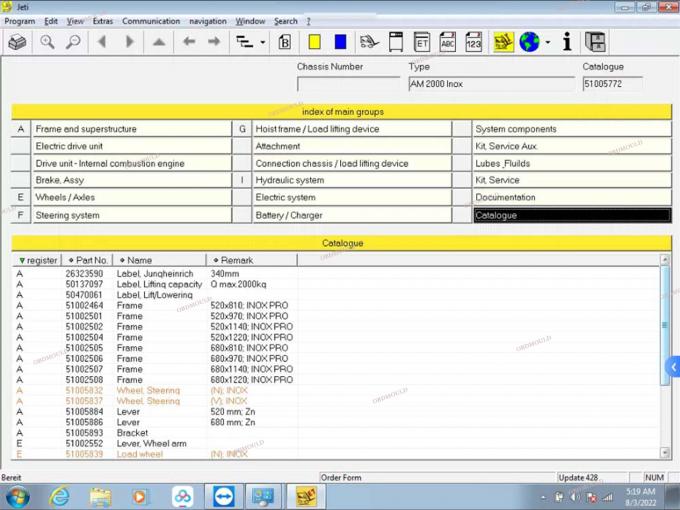 F110 comprimé avec For Judit Incado Boîte Jungheinrich 4 Téléchargeur outil de diagnostic avec 4.37 Catalogue de pièces logicielles 34
